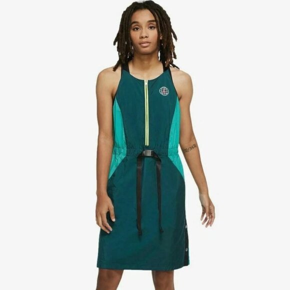 Nike Size XS Green Belted AIR JORDAN Womens Utility Flight Dress LIMITED EDITION - Picture 1 of 11
